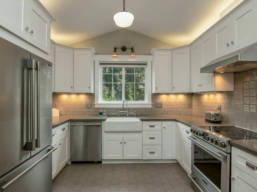The Long Galley, a narrow Altadore kitchen in painted shaker